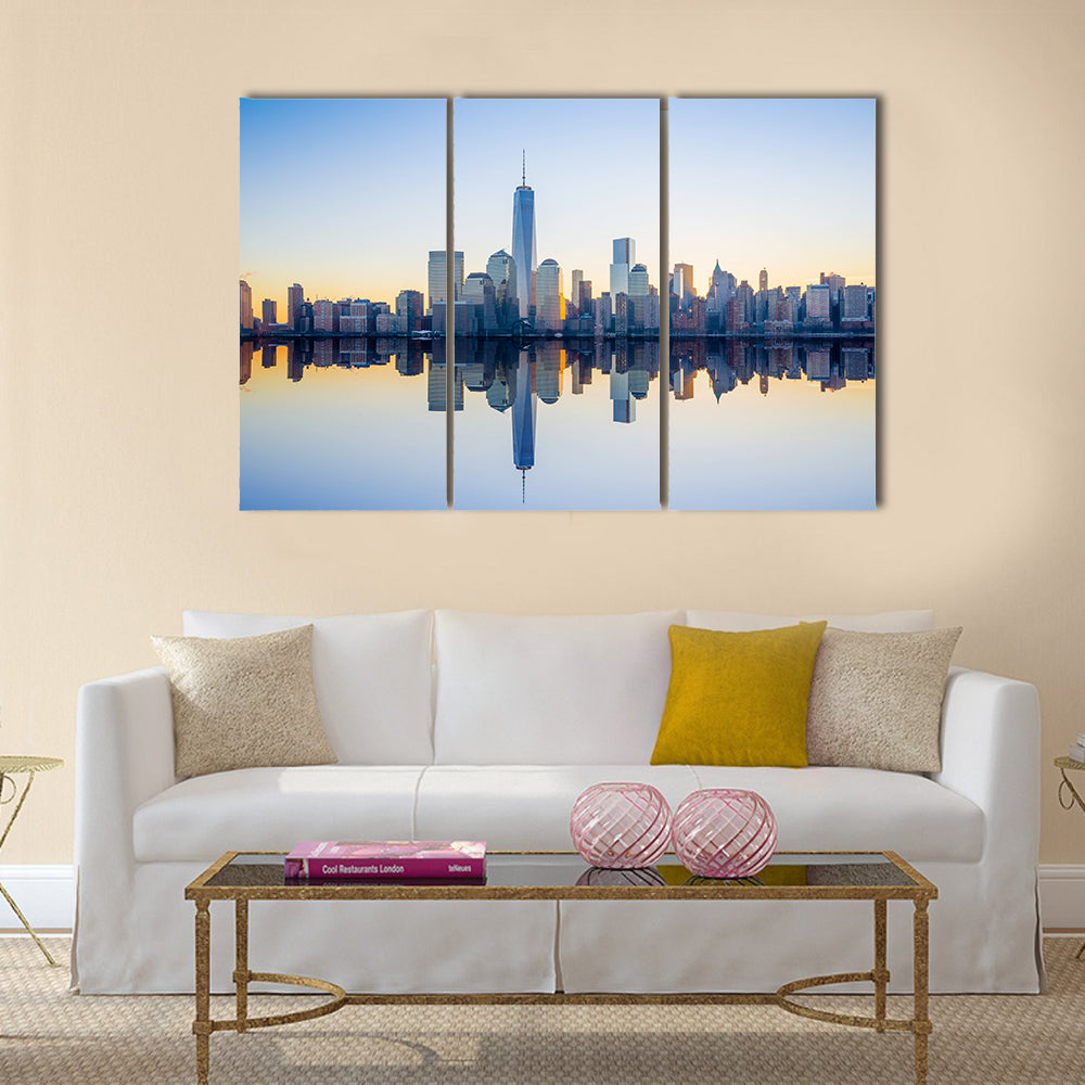 Manhattan Skyline With The One World Trade Center Building At Twilight, New York City Multi Panel Canvas Wall Art