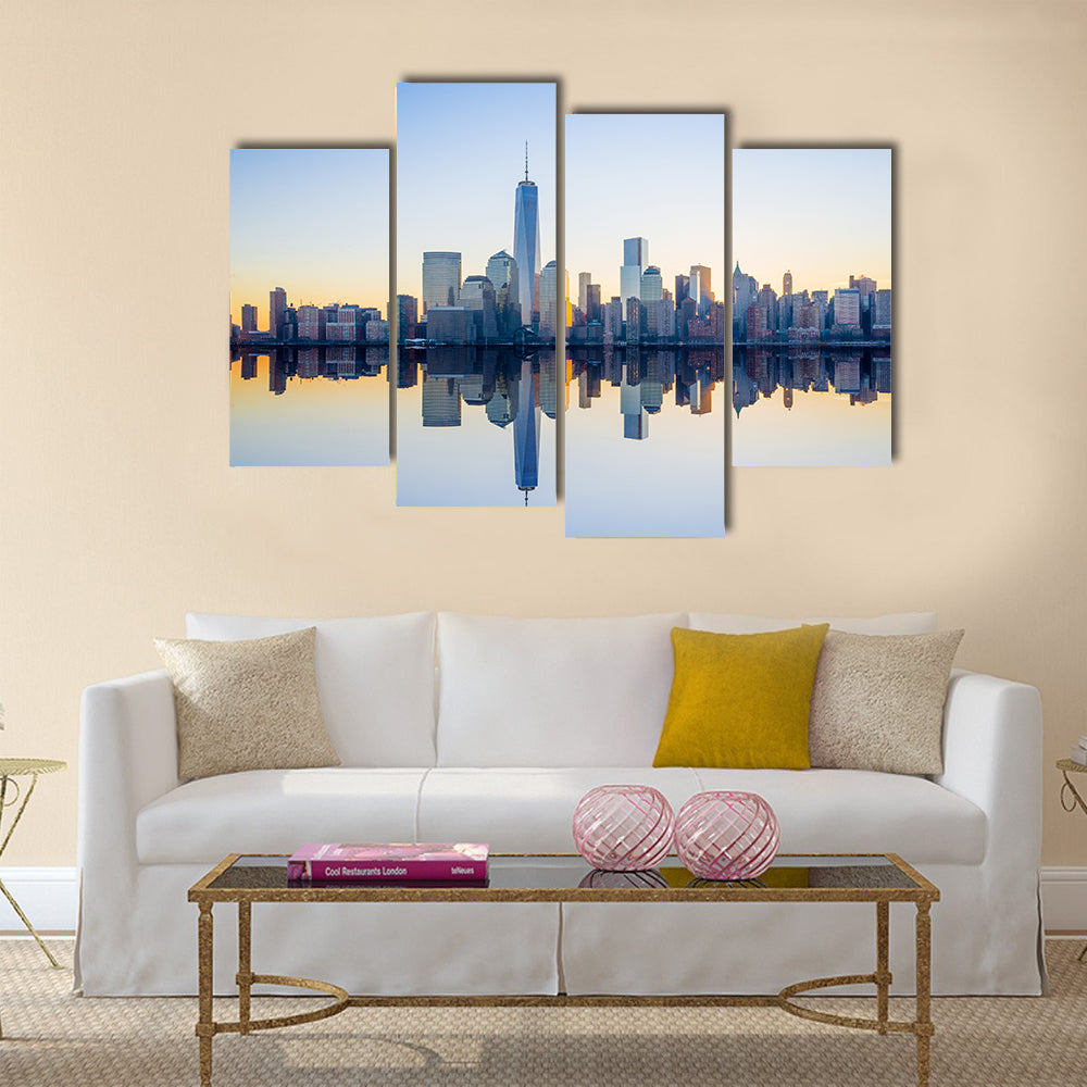 Manhattan Skyline With The One World Trade Center Building At Twilight, New York City Multi Panel Canvas Wall Art