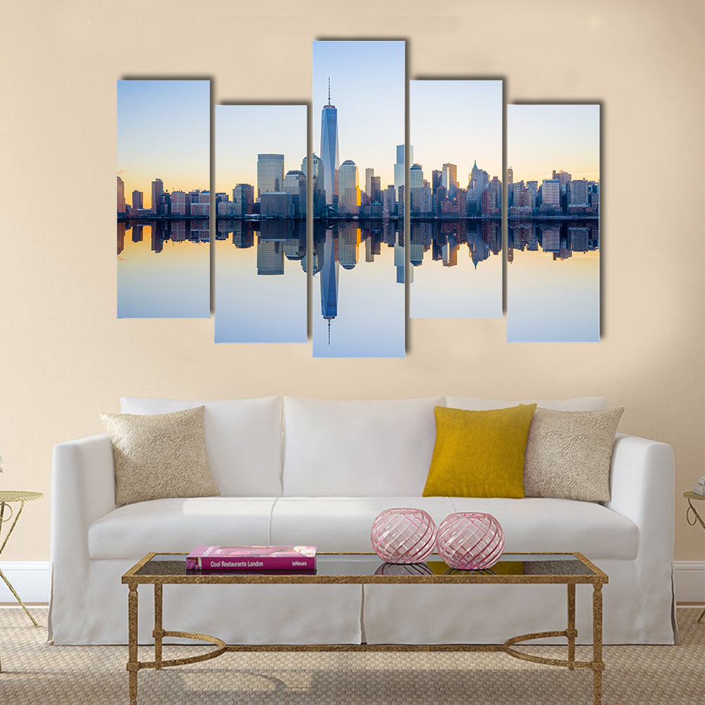 Manhattan Skyline With The One World Trade Center Building At Twilight, New York City Multi Panel Canvas Wall Art