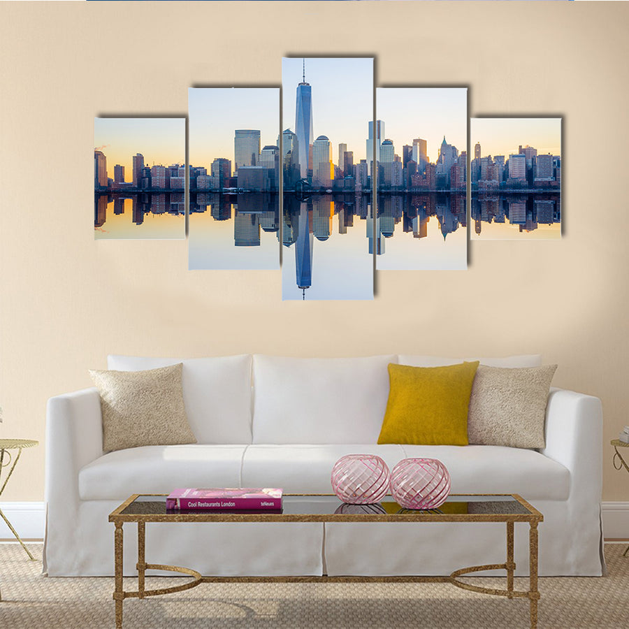 Manhattan Skyline With The One World Trade Center Building At Twilight, New York City Multi Panel Canvas Wall Art