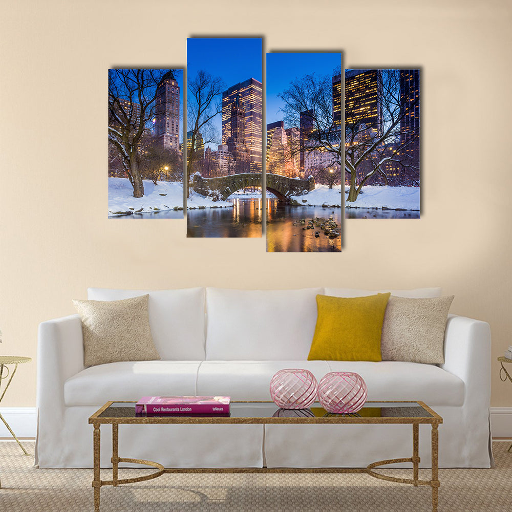 Gapstow bridge in winter, Central Park New York City Multi panel canvas wall art