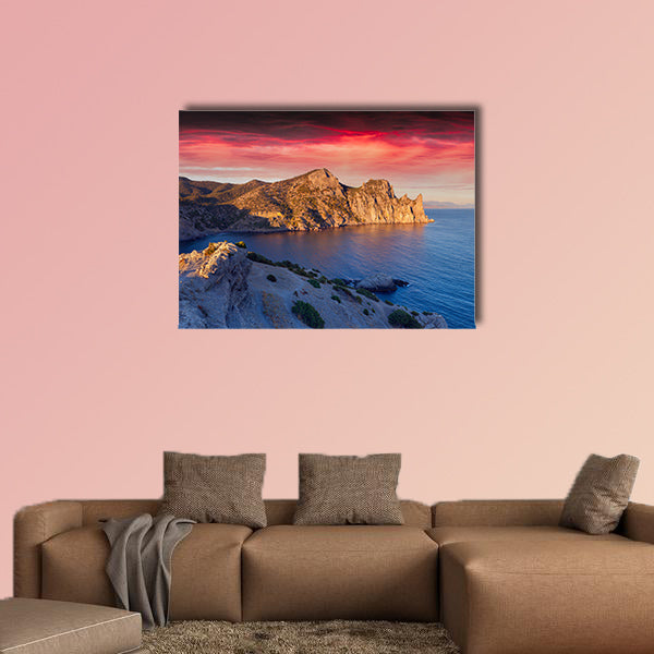 Colorful summer sunrise on the sea Royal bay, Novy Svet, Cremea multi panel canvas wall art