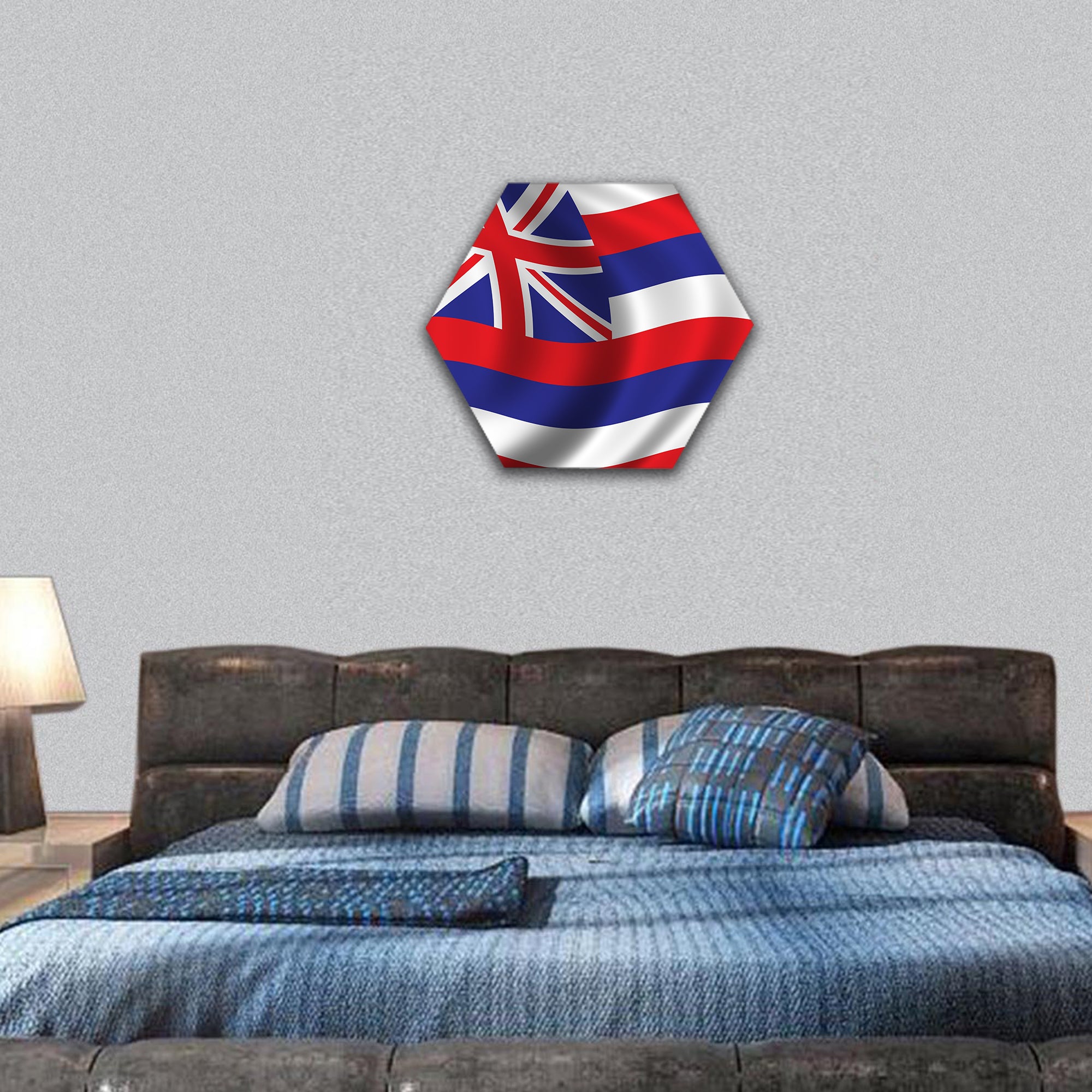 Flag of Hawaii waving in the wind hexagonal canvas wall art