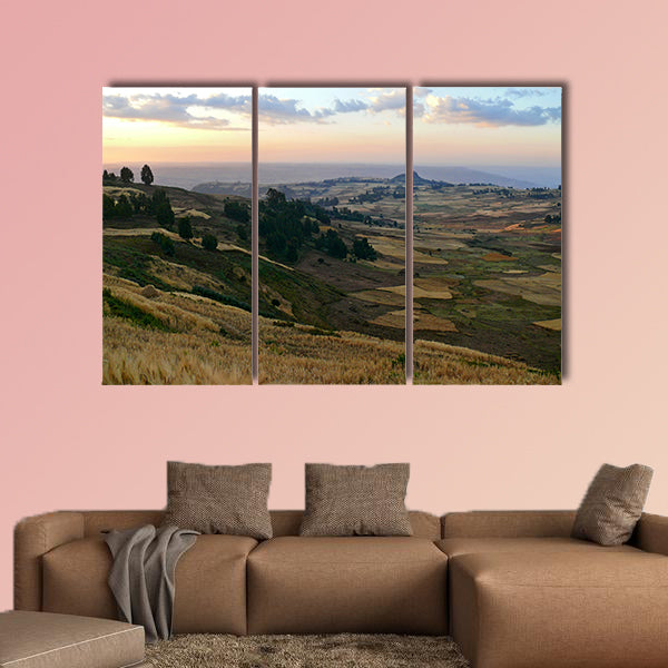 Mountain landscape. Cloudy sky illuminated by the sunset. Africa, wall art