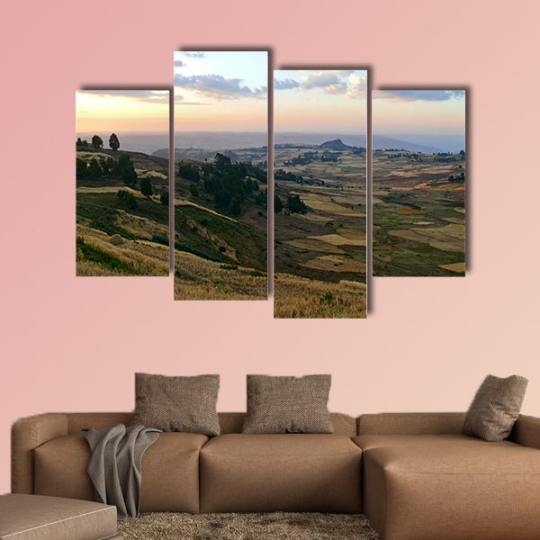 Mountain landscape. Cloudy sky illuminated by the sunset. Africa, wall art