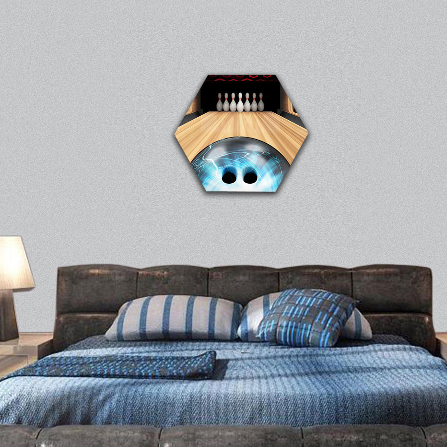 Bowling Ball is Rolling on Wooden Lane hexagonal canvas wall art