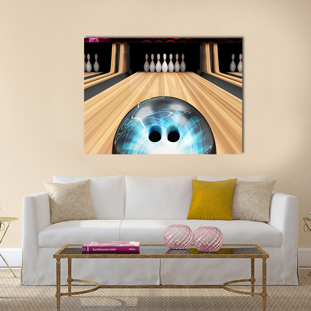 Bowling Ball is Rolling on Wooden Lane Multi panel canvas wall art