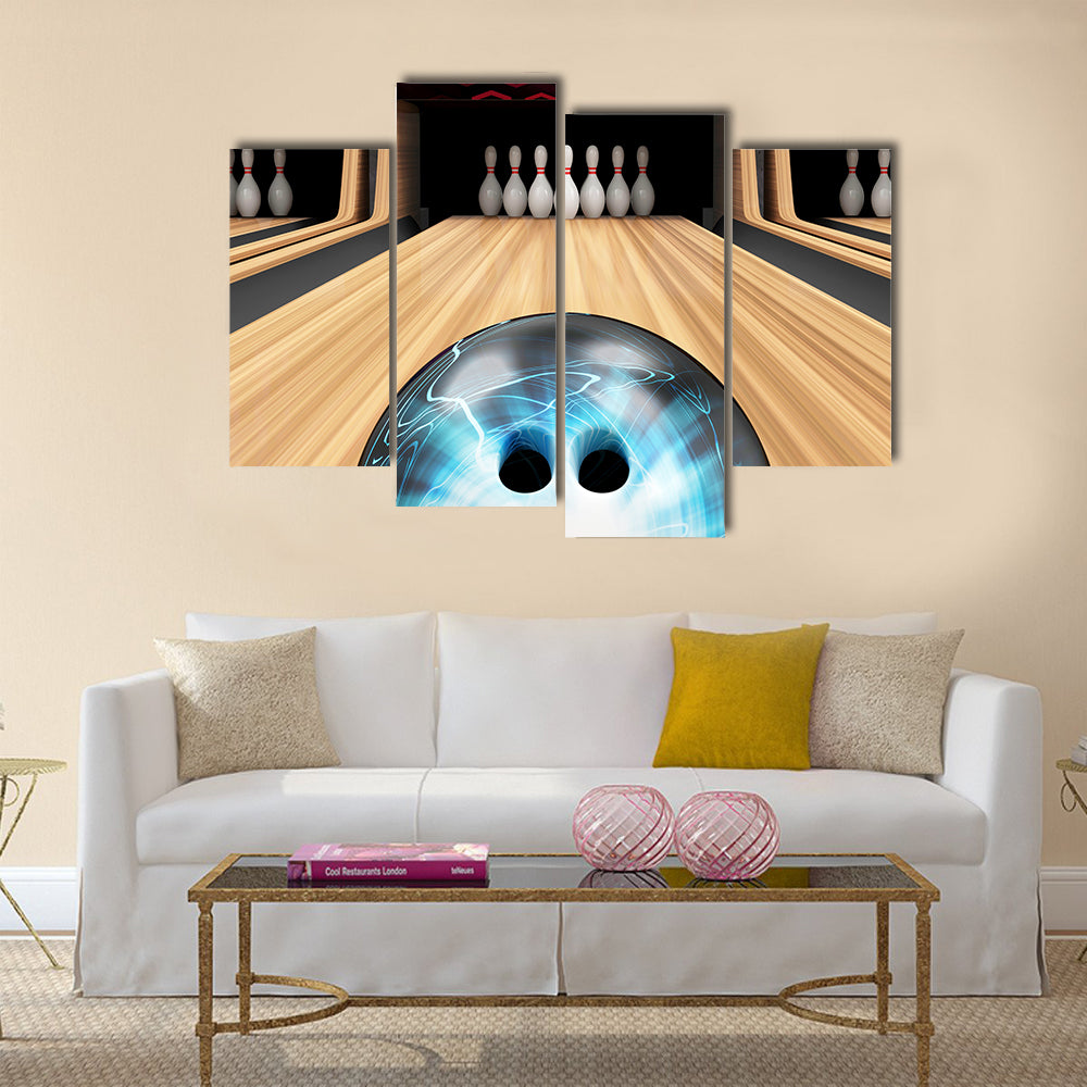 Bowling Ball is Rolling on Wooden Lane Multi panel canvas wall art