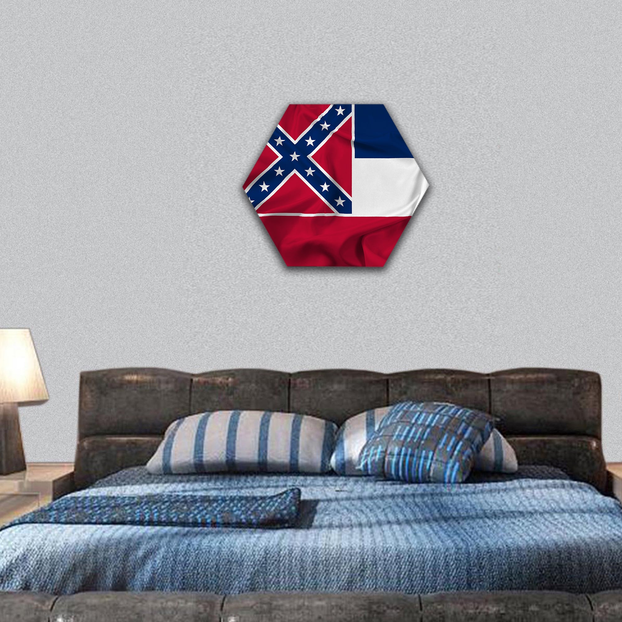 Waving Mississippi State Flag hexagonal canvas wall art