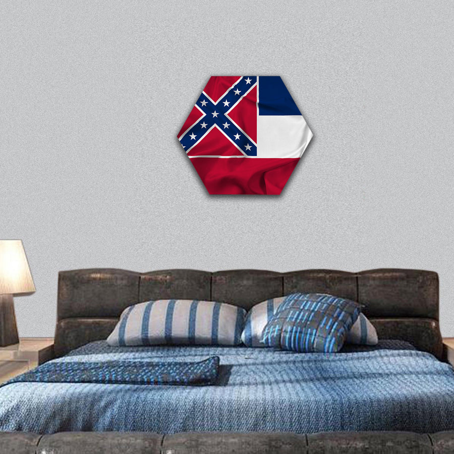 Waving Mississippi State Flag hexagonal canvas wall art