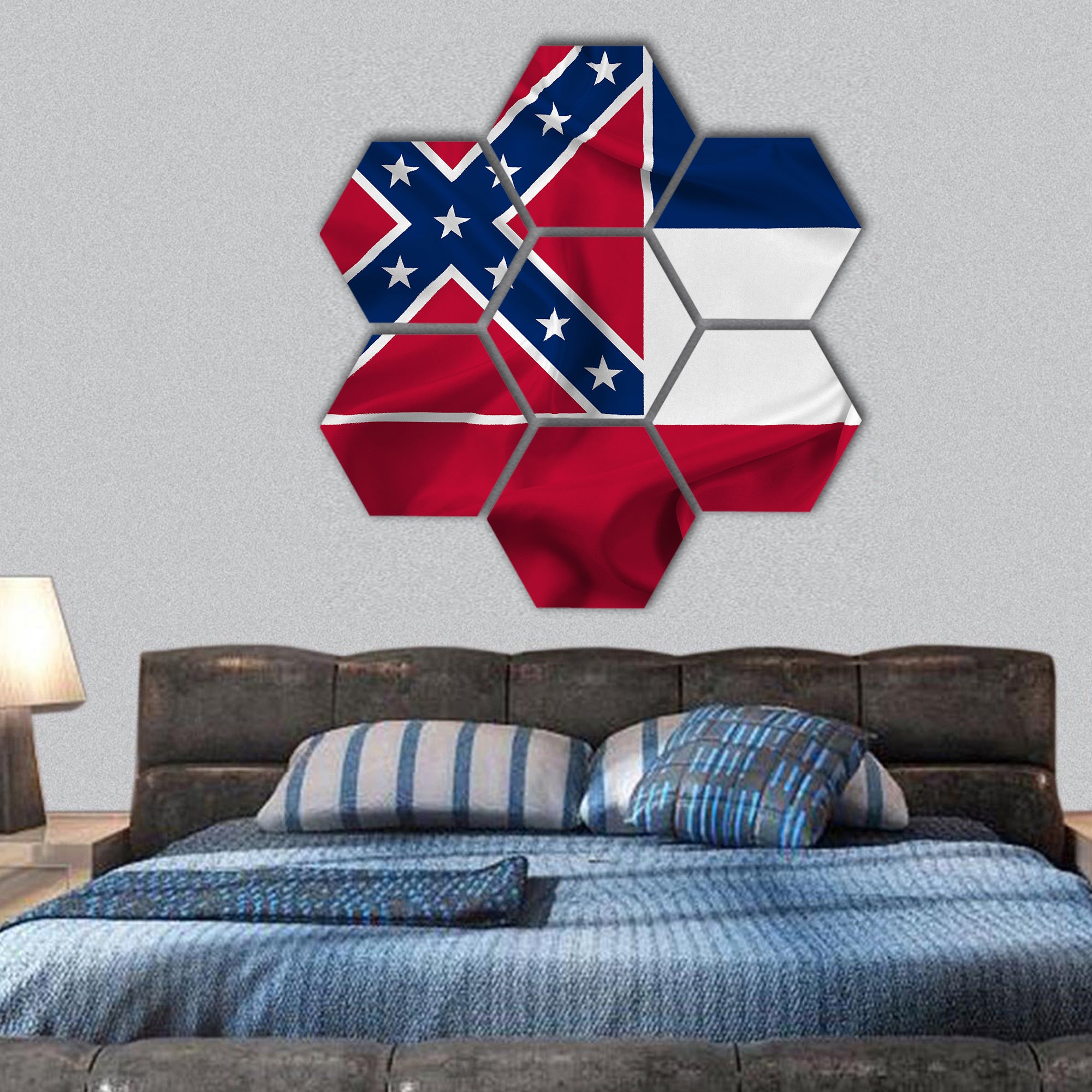 Waving Mississippi State Flag hexagonal canvas wall art