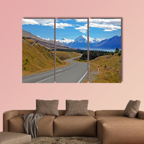 Driving towards Mount Cook New Zealand multi panel canvas wall art
