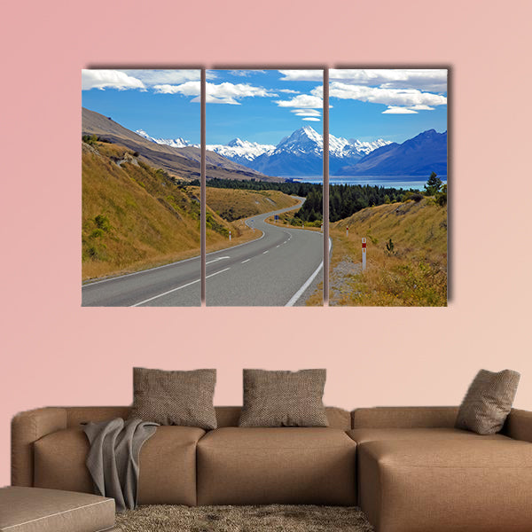 Driving towards Mount Cook New Zealand Multi panel canvas wall art