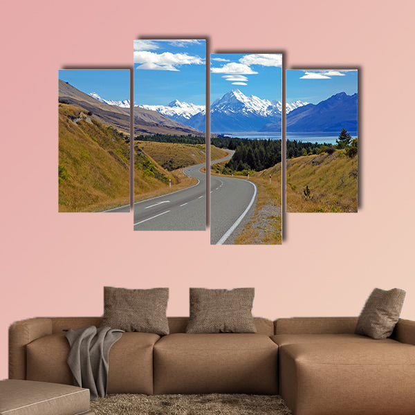 Driving towards Mount Cook New Zealand Multi panel canvas wall art
