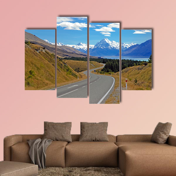 Driving towards Mount Cook New Zealand multi panel canvas wall art