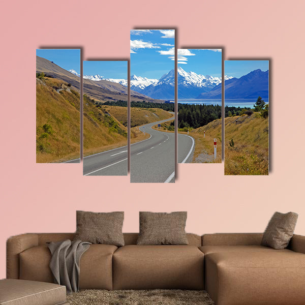 Driving towards Mount Cook New Zealand Multi panel canvas wall art