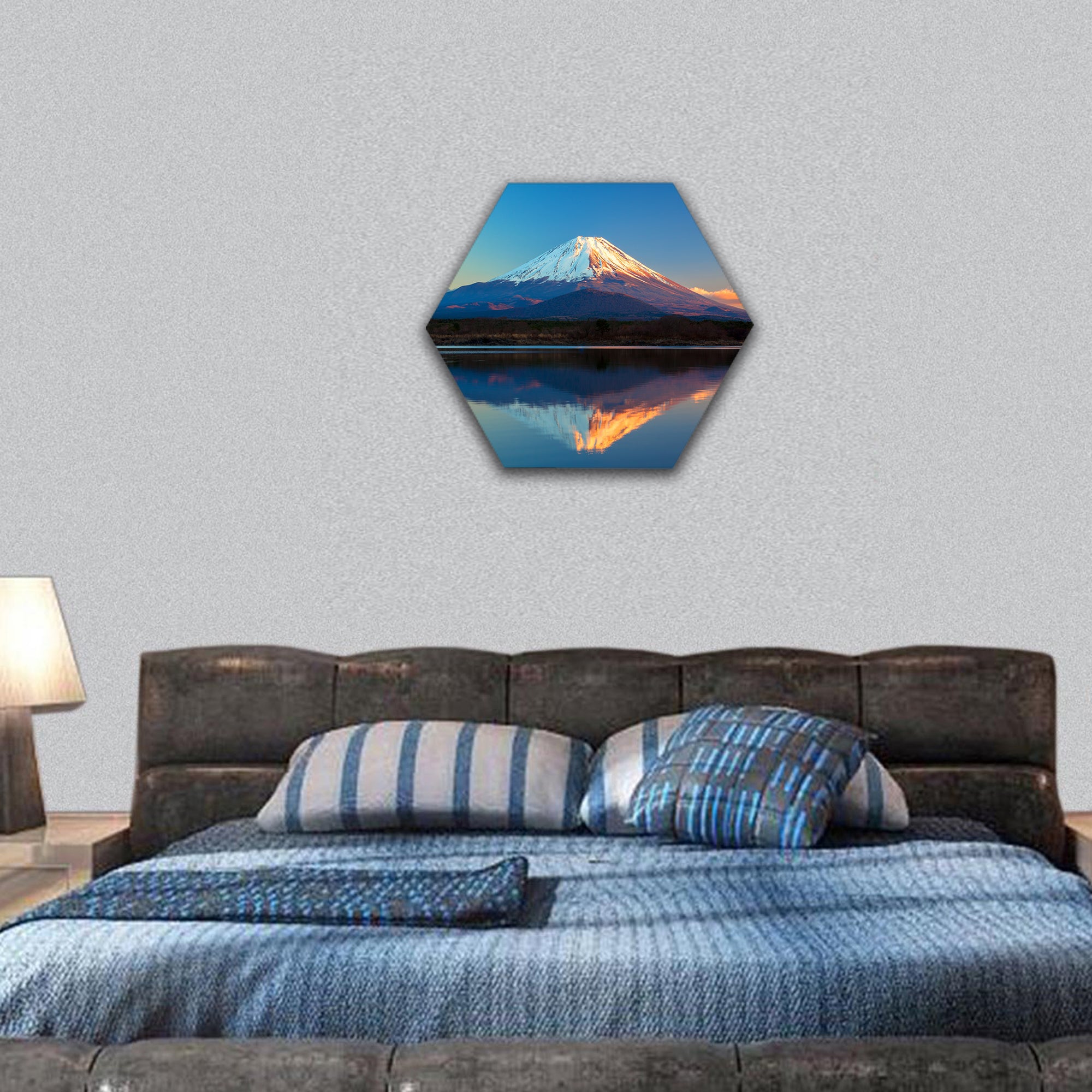 Mount Fuji and Lake Shoji hexagonal canvas wall art