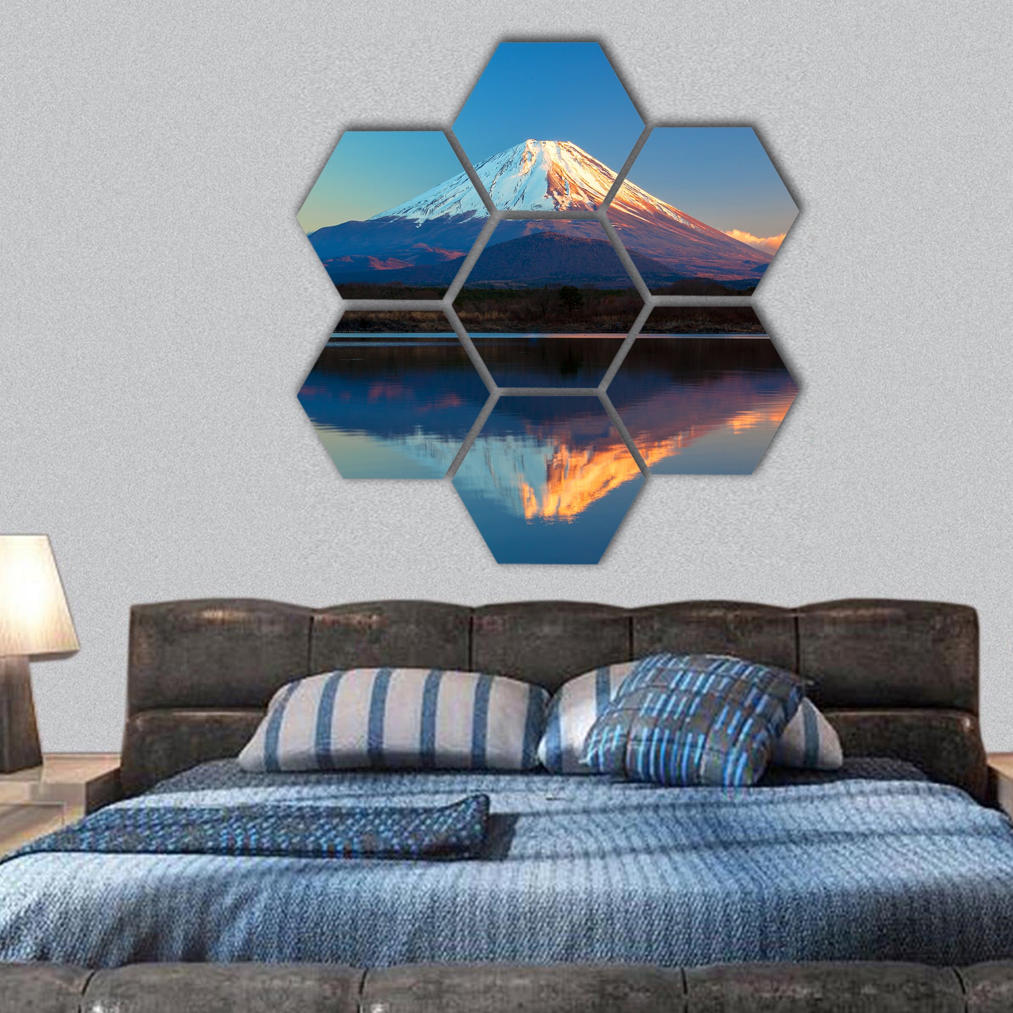 Mount Fuji and Lake Shoji hexagonal canvas wall art