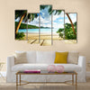 Seychelles beach and wooden pier Multi panel canvas wall art