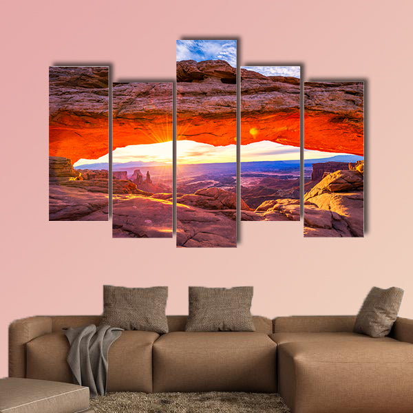 Sunrise at iconic Mesa Arch in Canyonlands National Park Multi panel canvas wall art