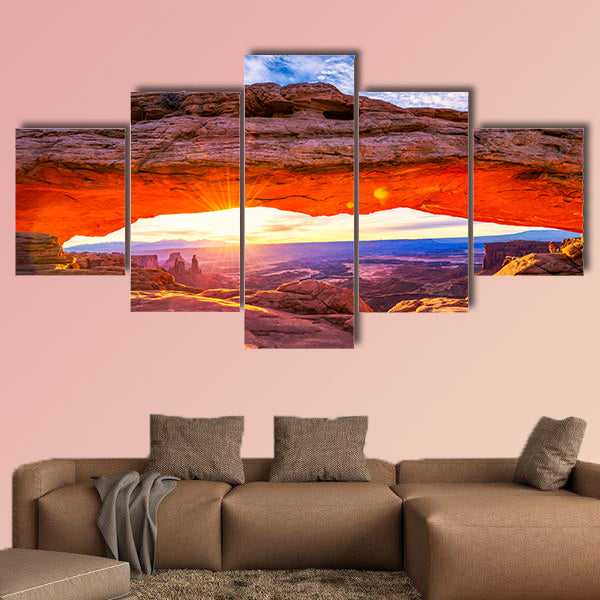 Sunrise at iconic Mesa Arch in Canyonlands National Park Multi panel canvas wall art