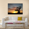 Three satellite dishes over sunset Multi panel canvas wall art