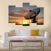 Three satellite dishes over sunset Multi panel canvas wall art