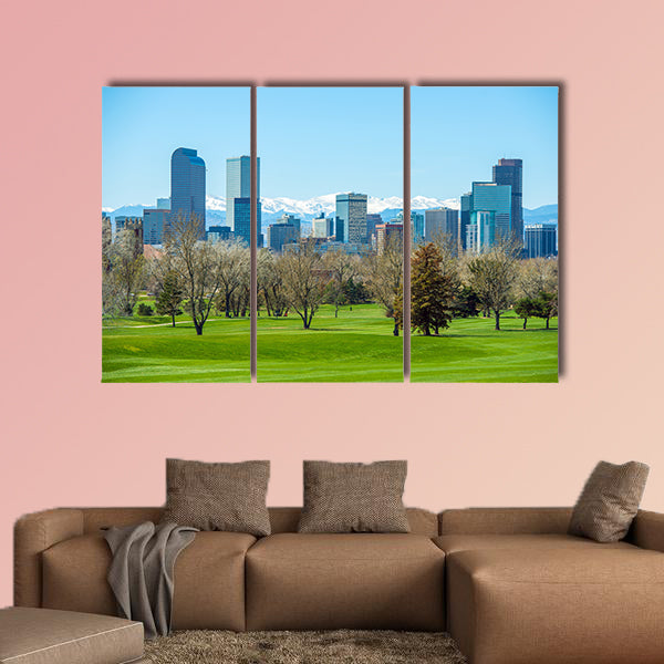 Sunny Denver Skyline, spring in Colorado multi panel canvas wall art