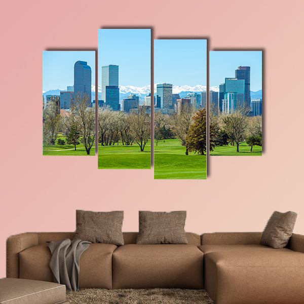 Sunny Denver Skyline, spring in Colorado multi panel canvas wall art