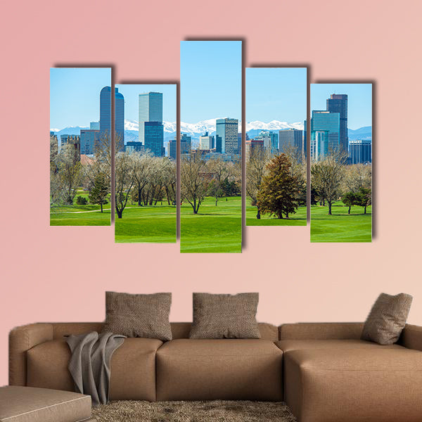 Sunny Denver Skyline, spring in Colorado multi panel canvas wall art