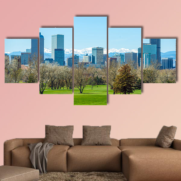 Sunny Denver Skyline, spring in Colorado multi panel canvas wall art