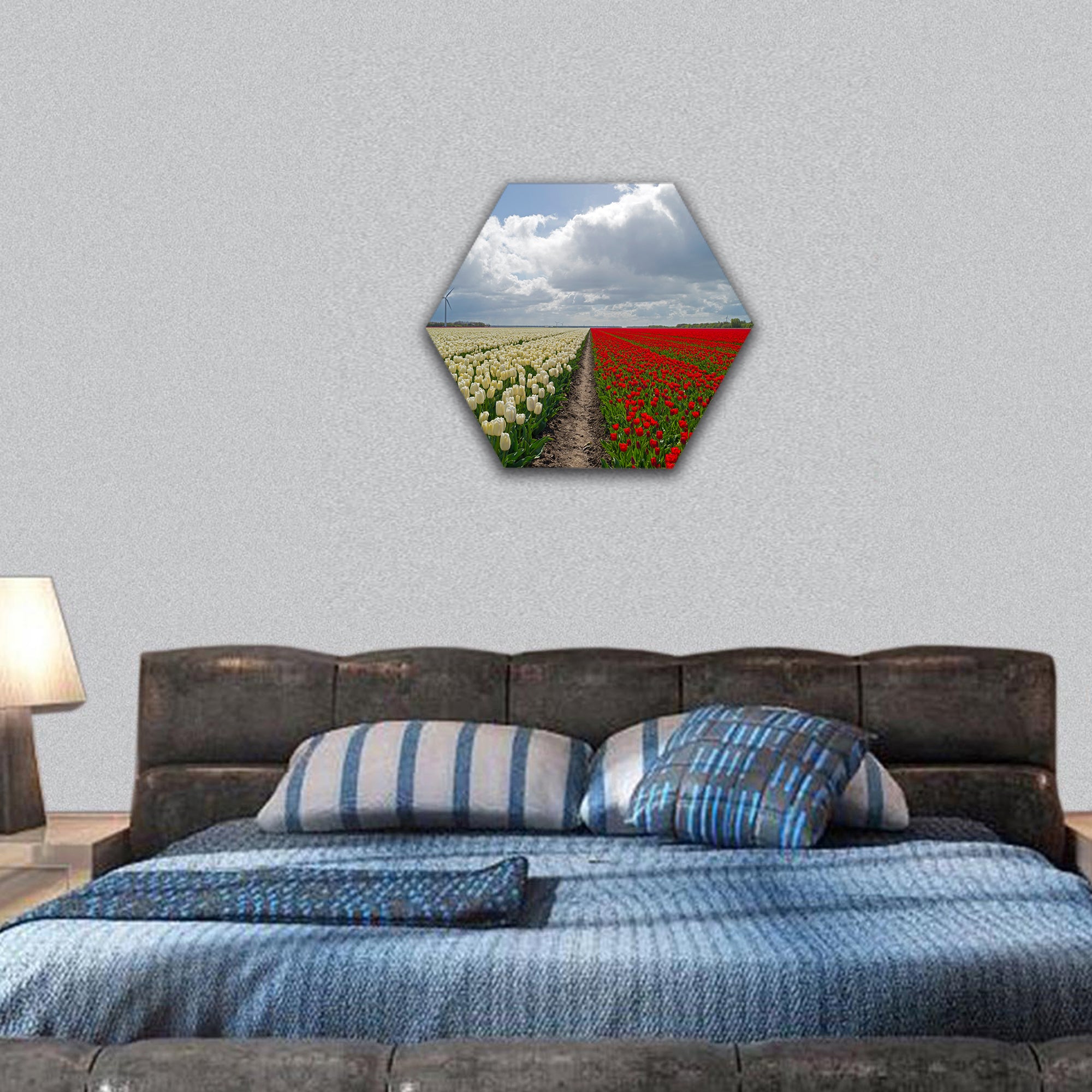 Agriculture with flowers in spring hexagonal canvas wall art