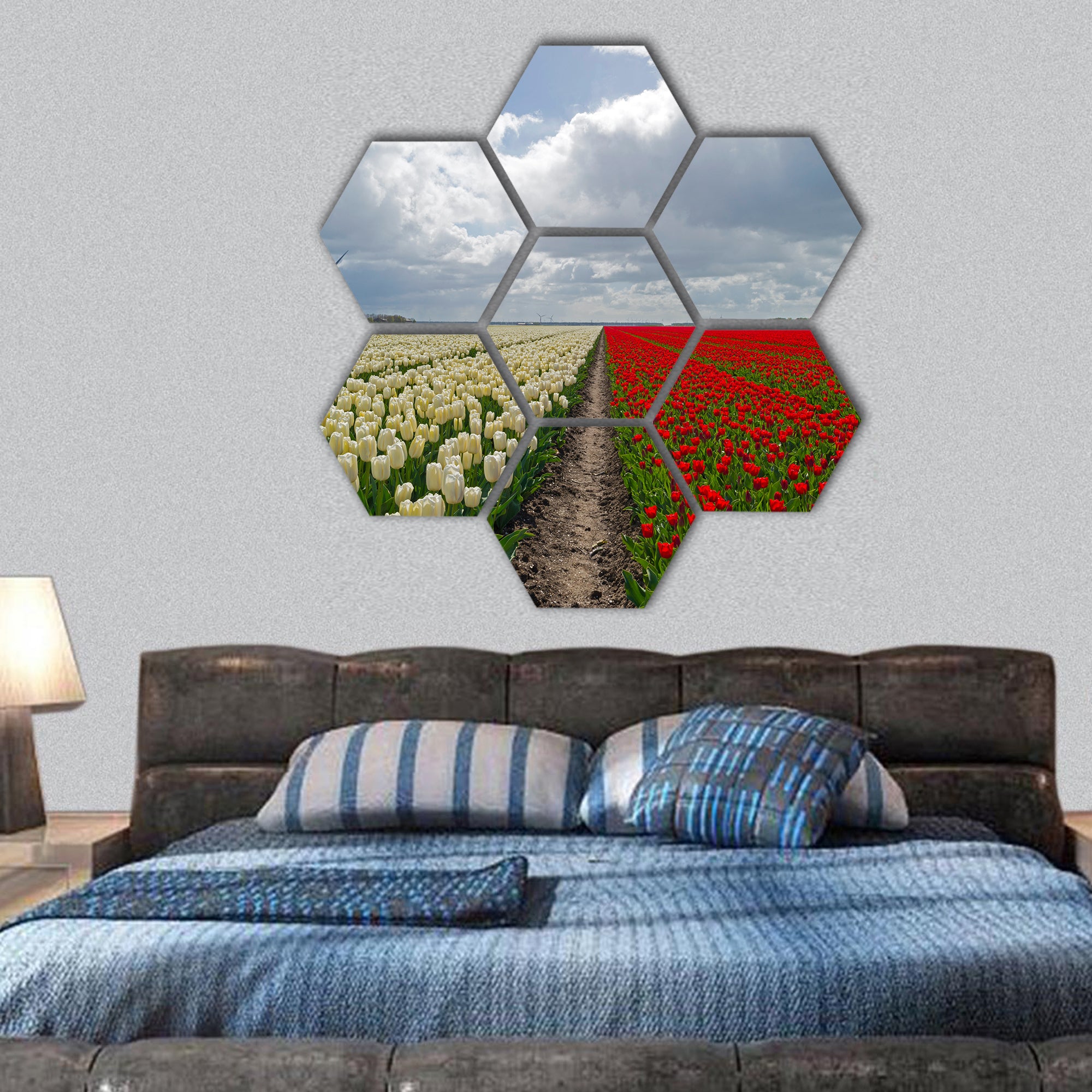 Agriculture with flowers in spring hexagonal canvas wall art