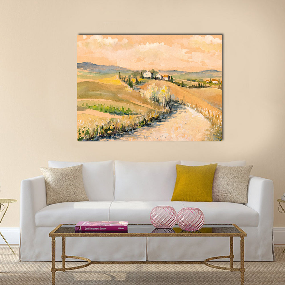 Country landscape with typical Tuscan hills Multi Panel Canvas Wall Art