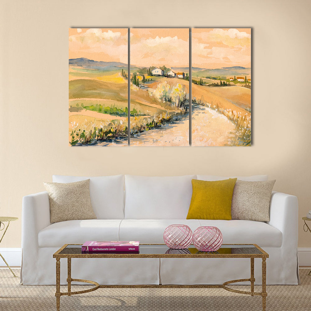 Country landscape with typical Tuscan hills Multi Panel Canvas Wall Art