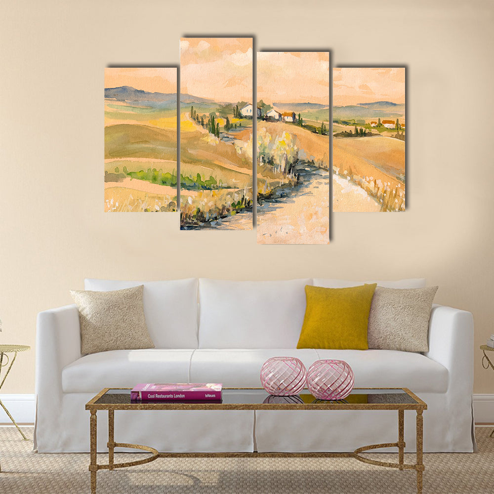 Country landscape with typical Tuscan hills Multi Panel Canvas Wall Art
