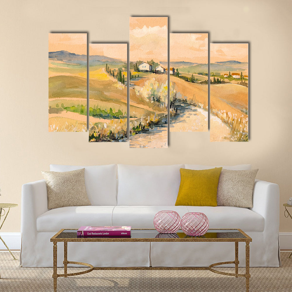 Country landscape with typical Tuscan hills Multi Panel Canvas Wall Art