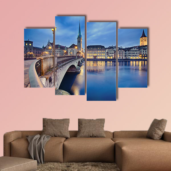 View on Fraumunster Church and Church of St Peter at night wall art