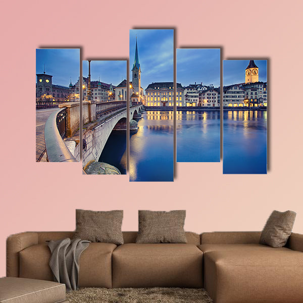 View on Fraumunster Church and Church of St Peter at night wall art