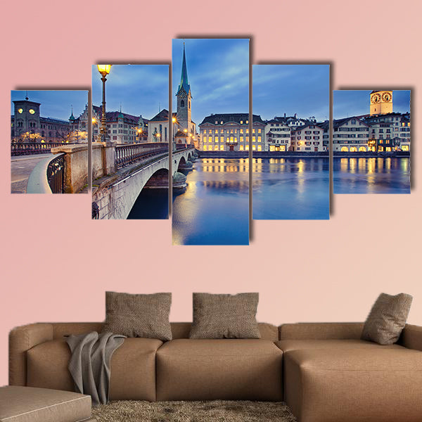 View on Fraumunster Church and Church of St Peter at night wall art