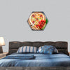 Pizza heart shape with cheese and tomato hexagonal canvas wall art