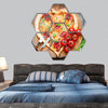 Pizza heart shape with cheese and tomato hexagonal canvas wall art