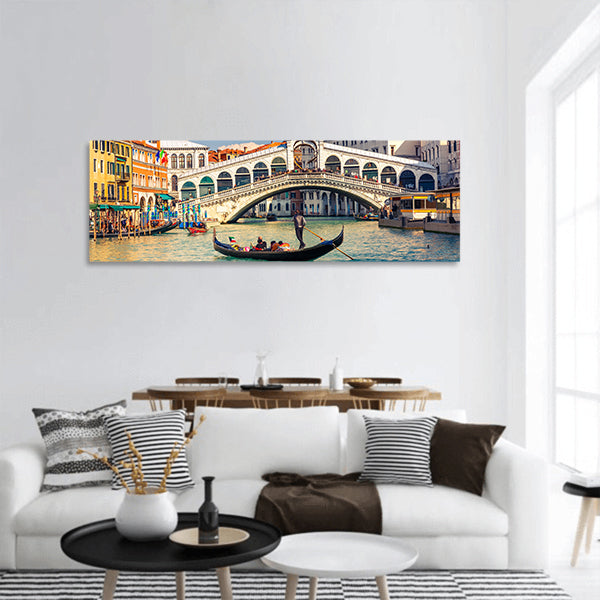Gondola near Rialto Bridge in Venice, Italy Panoramic Canvas Wall Art