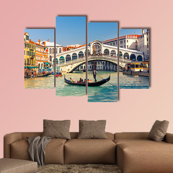 Gondola near Rialto Bridge in Venice, Italy multi panel canvas wall art