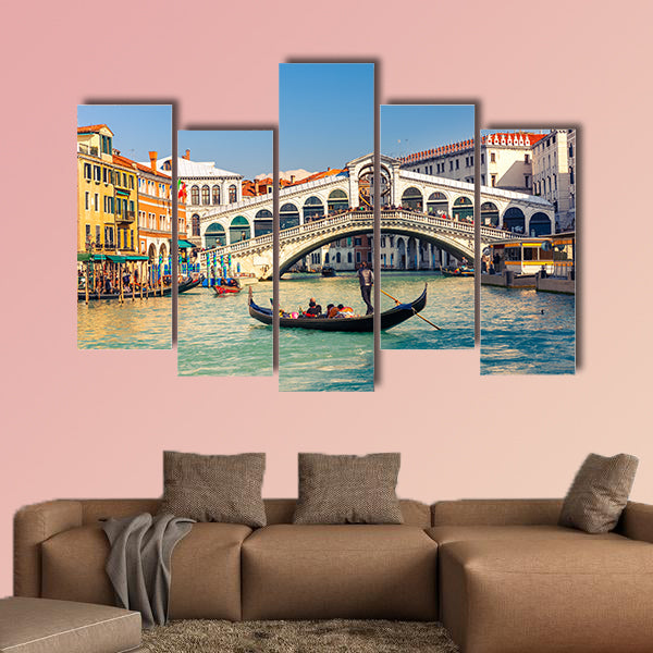 Gondola near Rialto Bridge in Venice, Italy multi panel canvas wall art