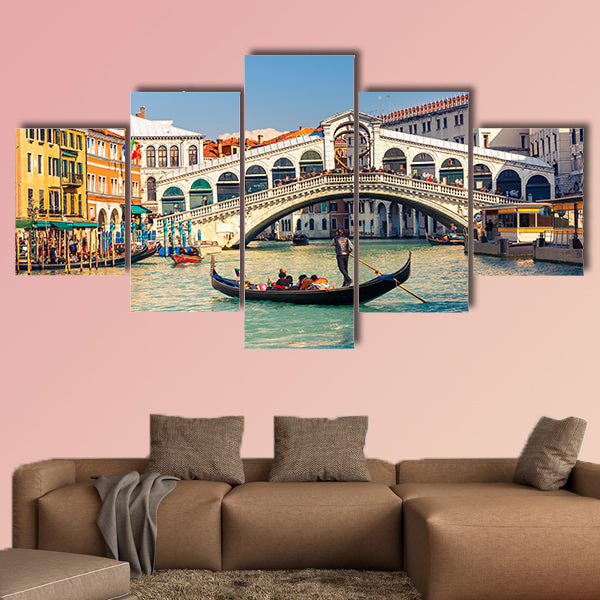 Gondola near Rialto Bridge in Venice, Italy multi panel canvas wall art