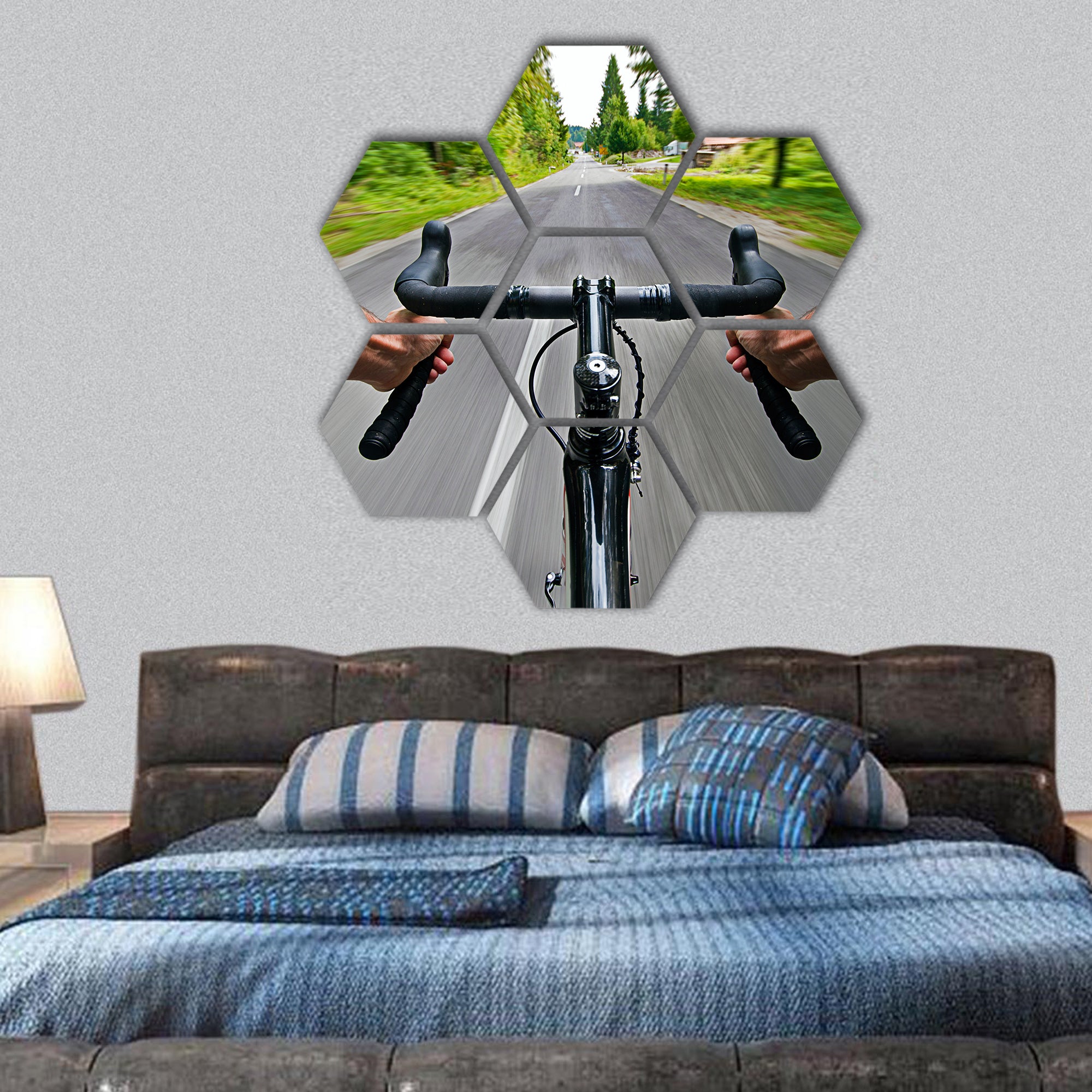 Road cycling wide angle high speed shoot hexagonal canvas wall art