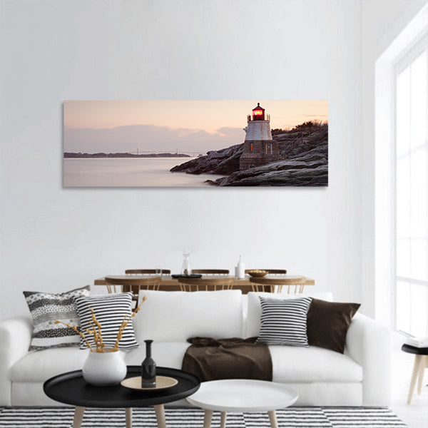 Castle Hill Lighthouse at sunrise in Newport, Rhode Island Panoramic Canvas Wall Art