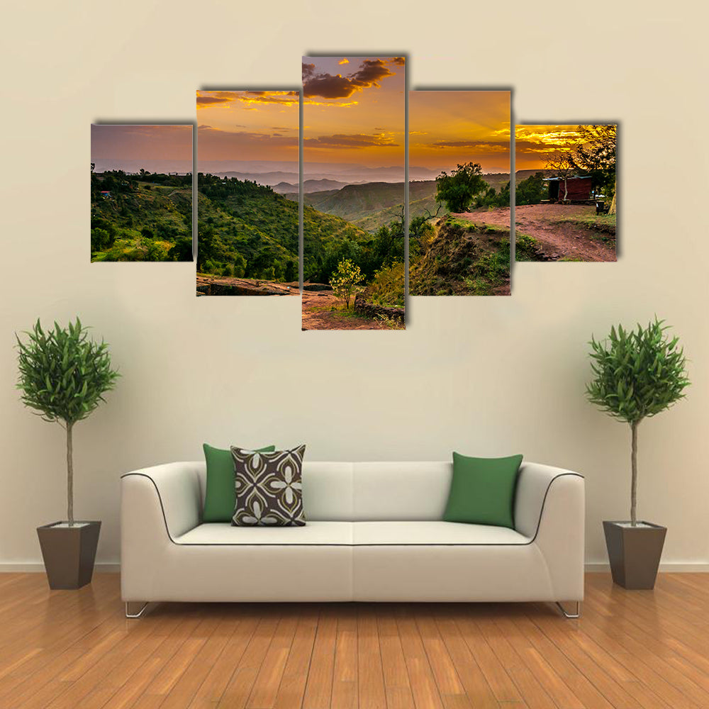 Evening view with Church of St George in Lalibela, Ethiopia multi panel canvas wall art