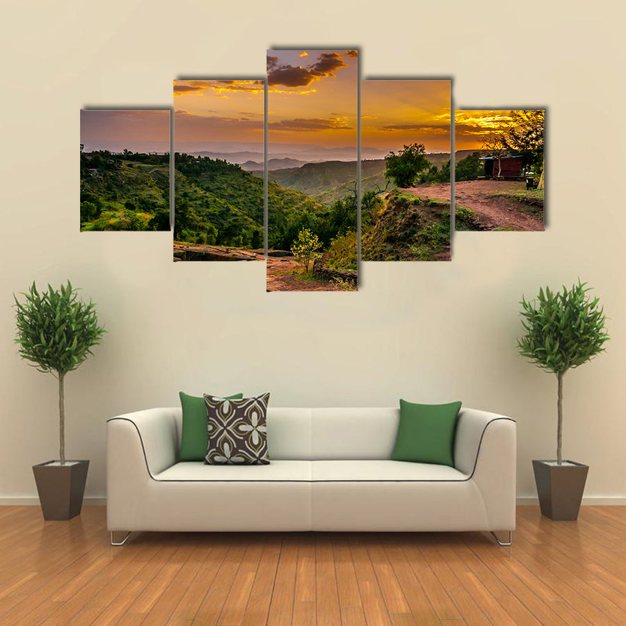 Evening view with Church of St George in Lalibela, Ethiopia multi panel canvas wall art